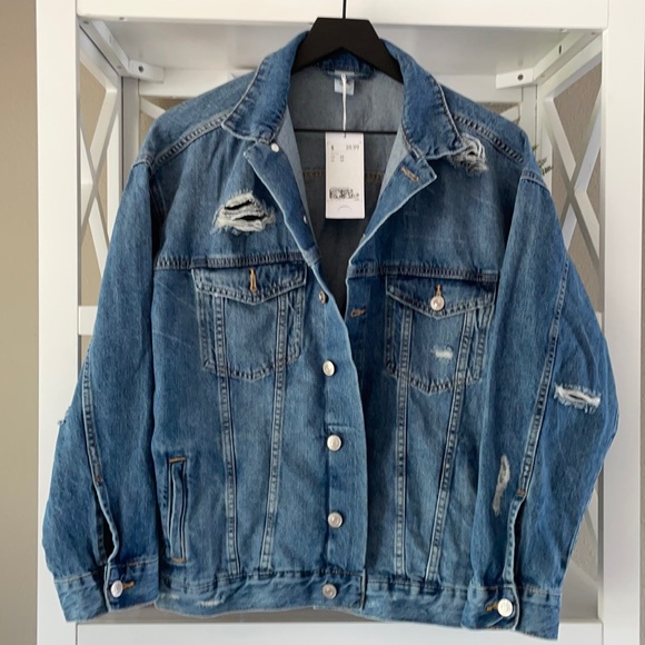 BNWT H&M oversized jeans jacket distressed XS - Picture 2 of 6